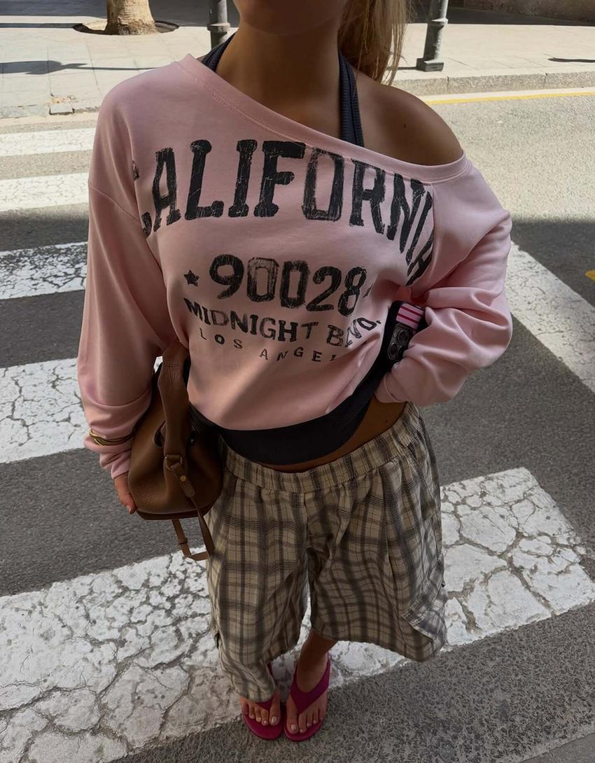 Double asymmetric collar sweatshirt-Pink