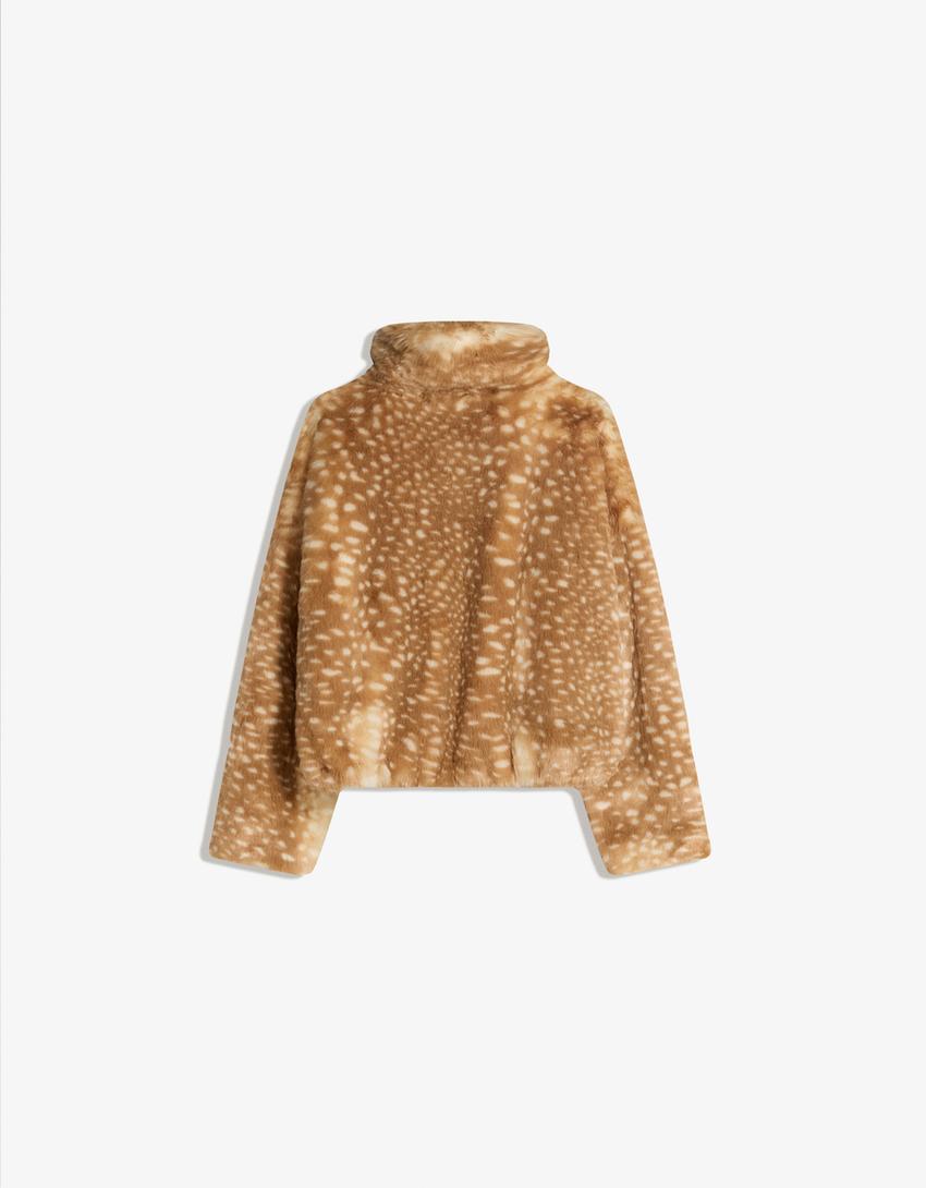 Cazadora efecto pelo animal print-Camel
