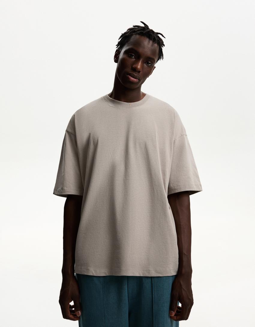 Koszulka oversize z krótkim rękawem-Szary