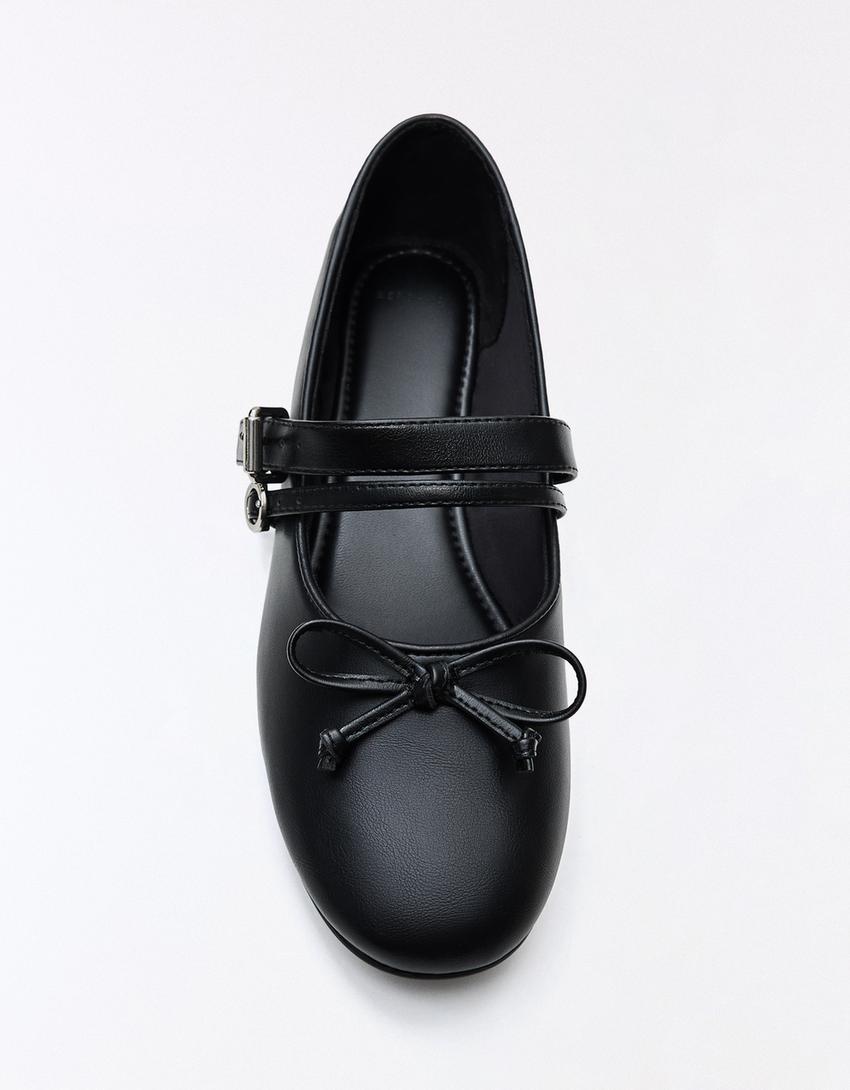 Buckled ballerina flats-BLACK