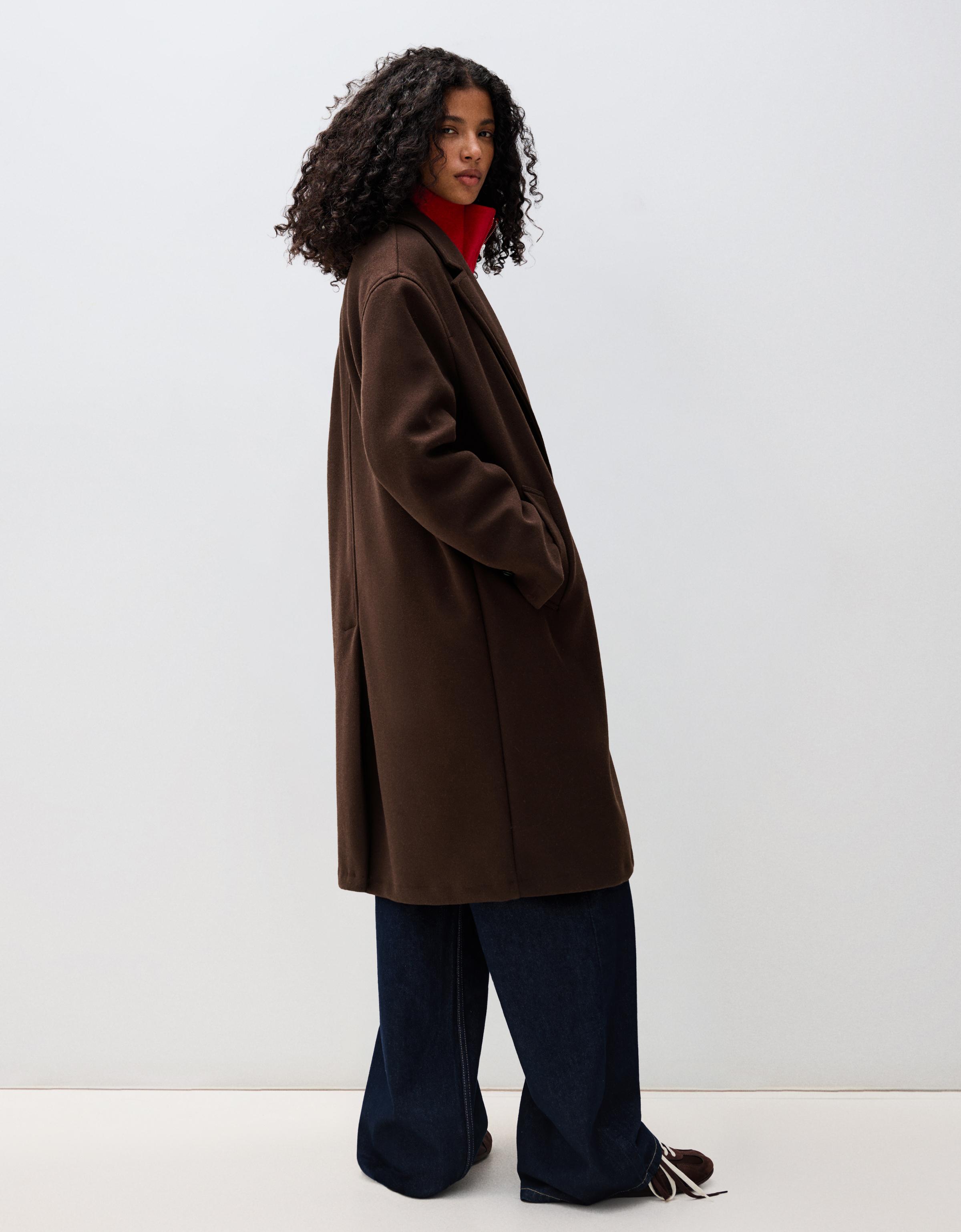 Soft-touch long coat — Brown