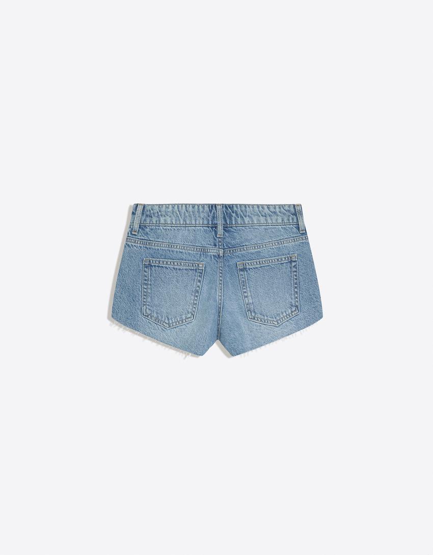 Short en denim brillant-Bleu lavé