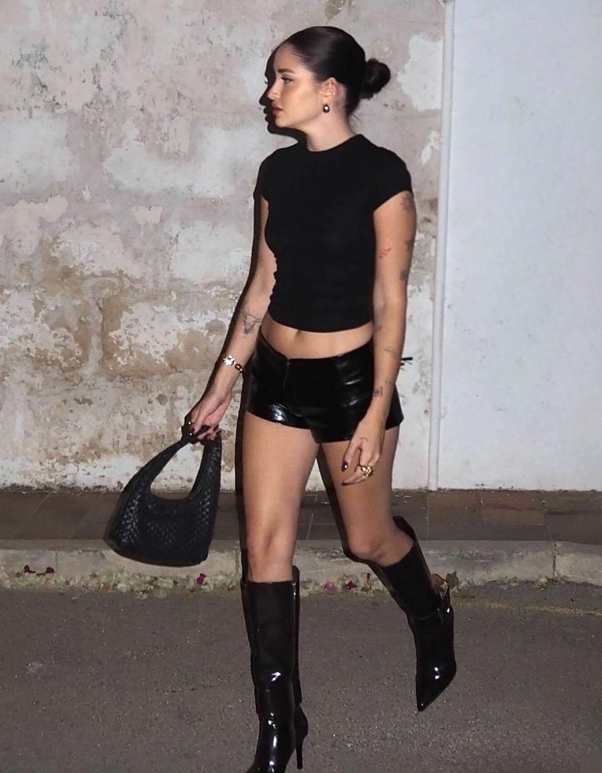 Metallic leather effect shorts-Black