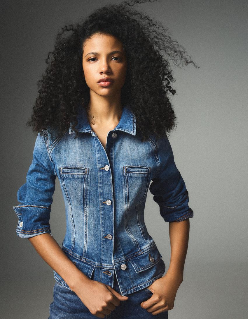 Cropped denim jacket-Light blue