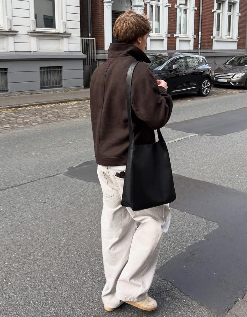 Veste en drap col contrastant-Marron