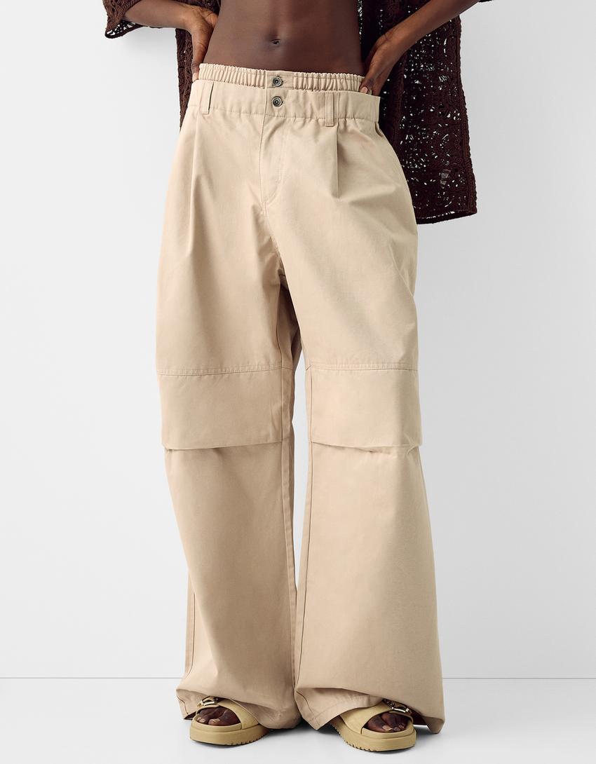 Calças sarja cintura dupla-Caramelo-1