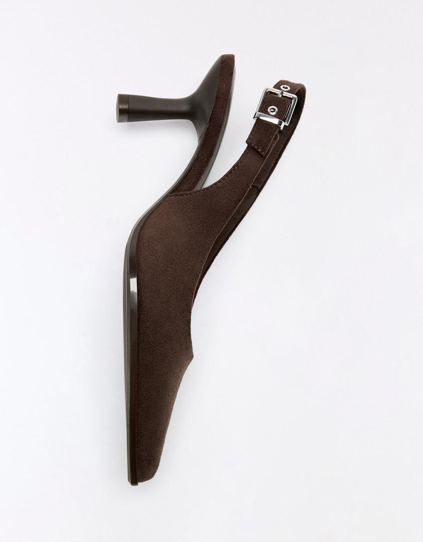 Slingback kitten heel shoes-Brown