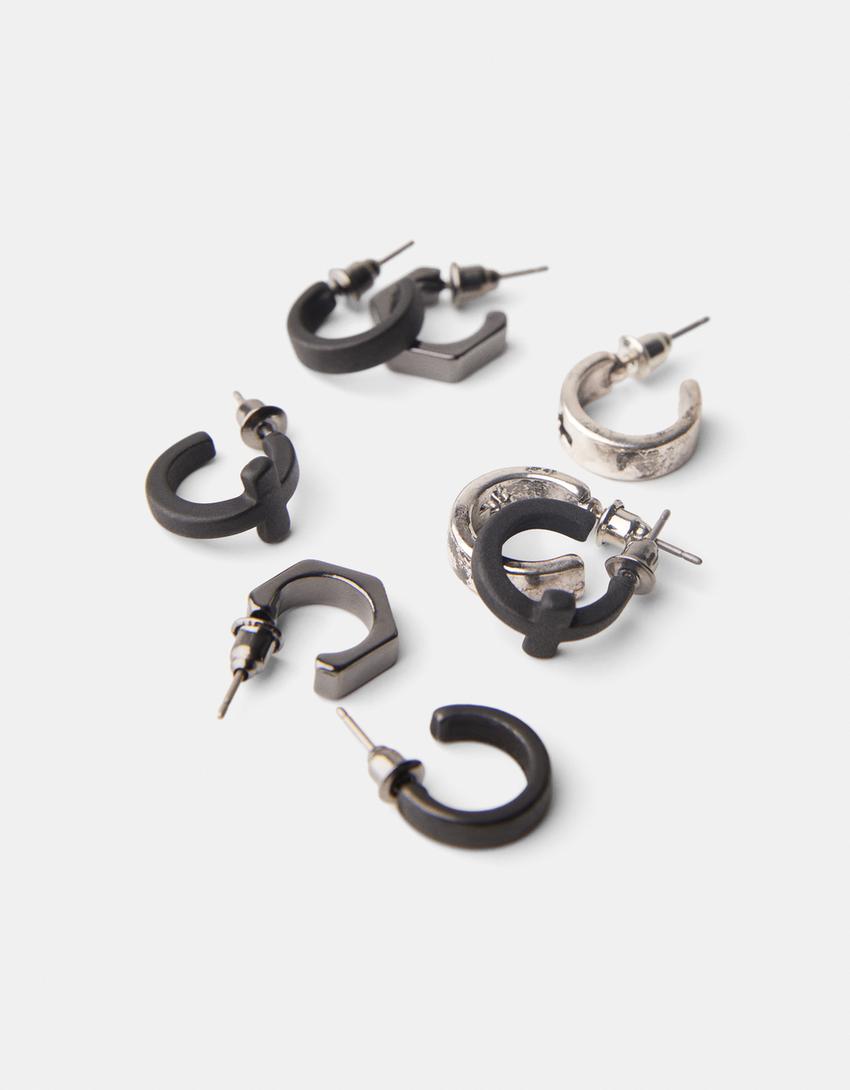 Lot 4 boucles d’oreilles anneaux croix-Argent-2