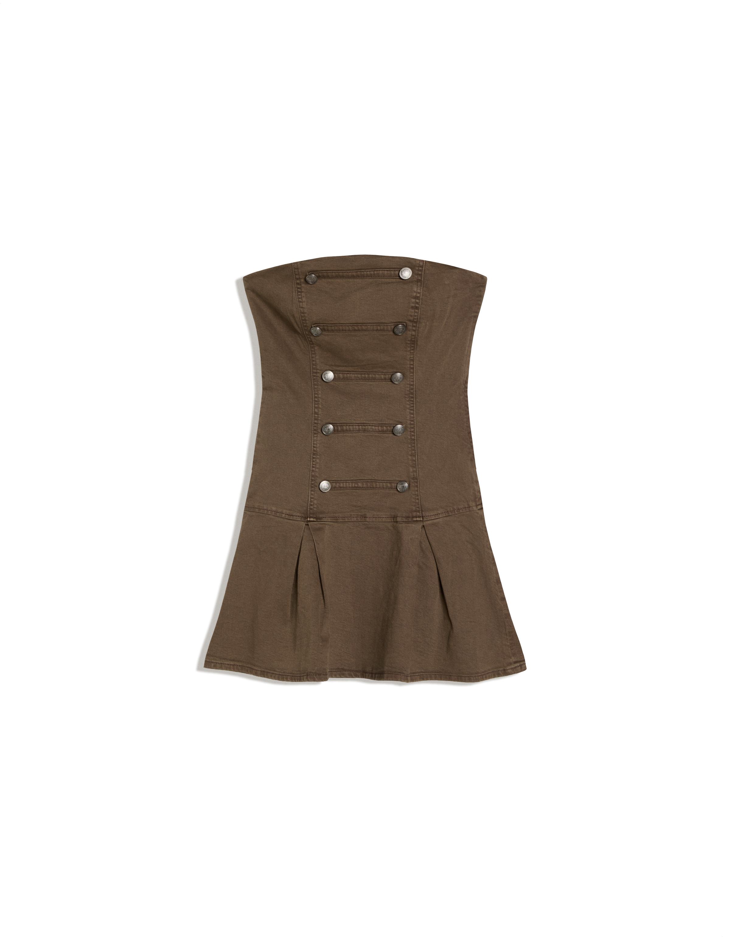Mini bandeau dress with buttons — Brown