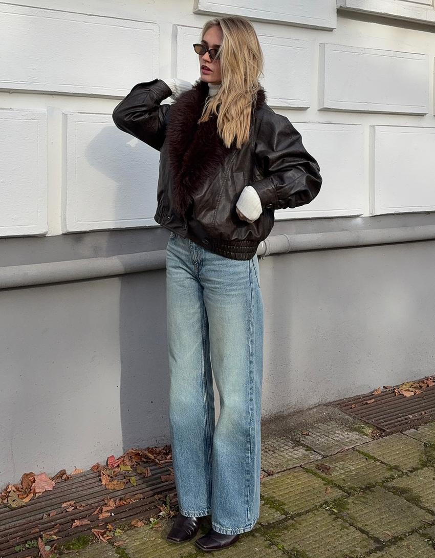 Straight wide-leg jeans-Light blue