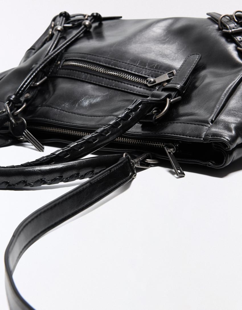 Zip and buckle bag-Black