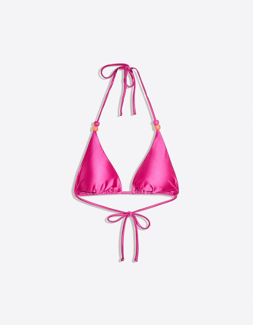 Satin triangle bikini top-Fuchsia