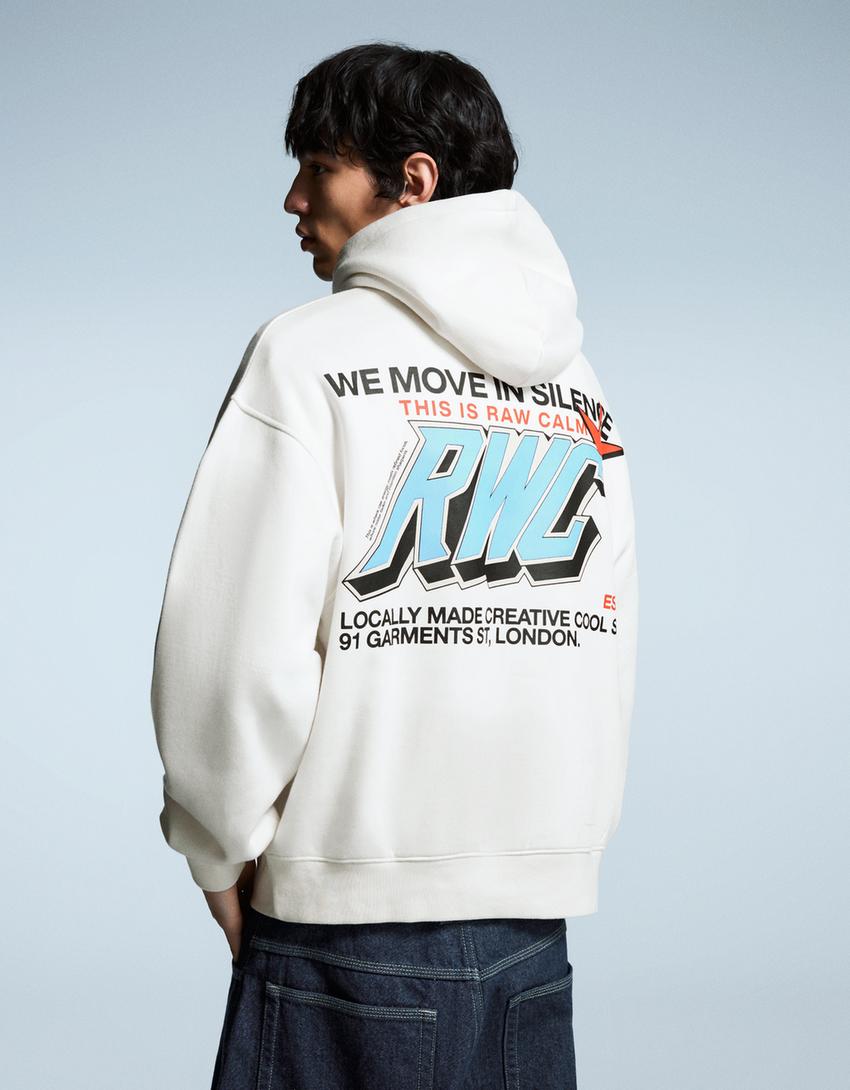 Sweat capuche imprimé-Blanc cassé