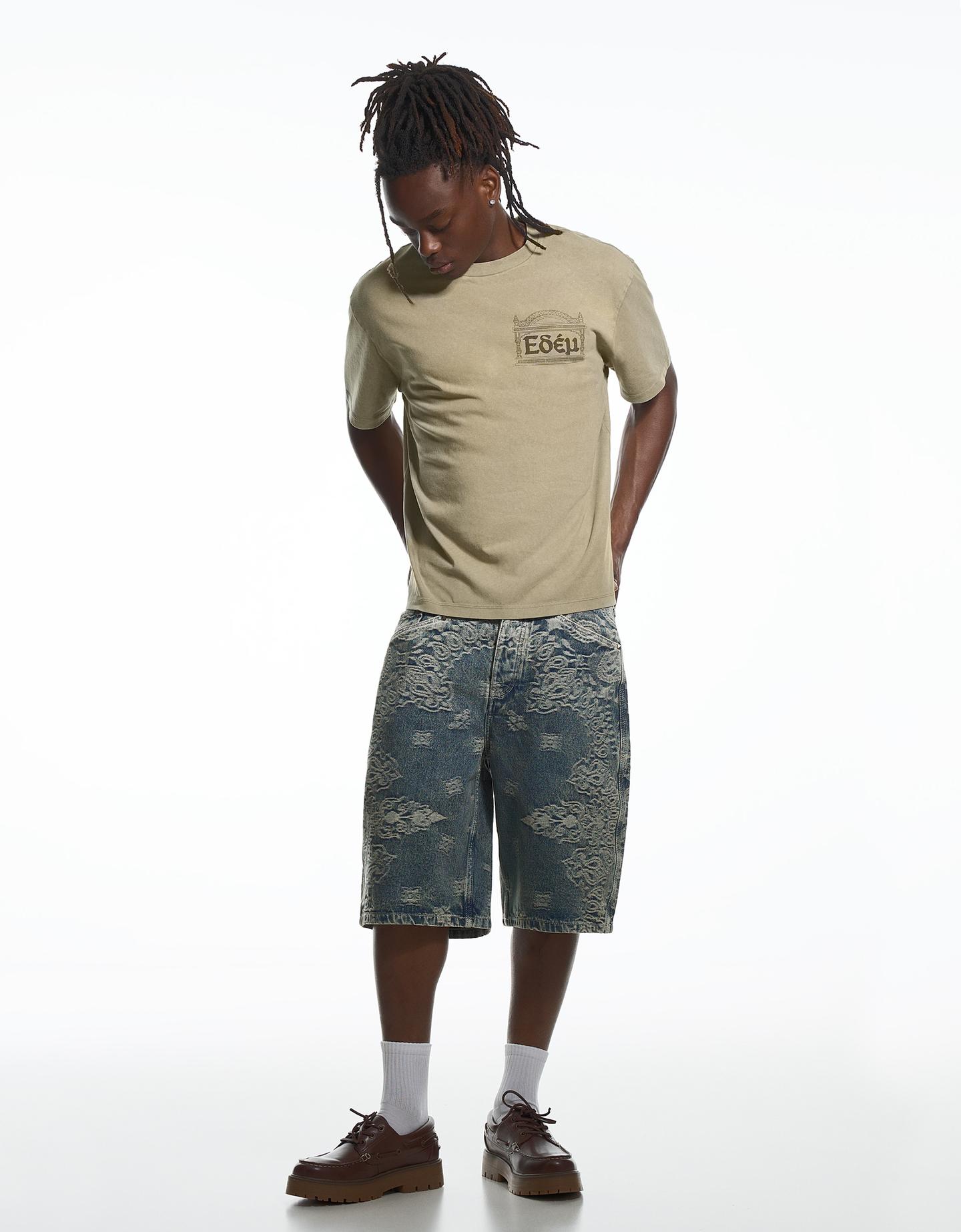 Bershka bermudy jeansowe aries x bershka wyblakły niebieski