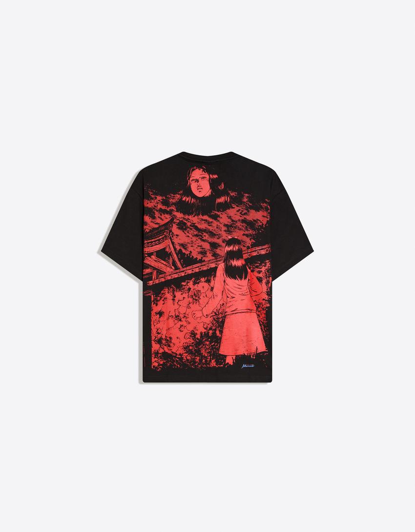 Short sleeve print T-shirt-Black