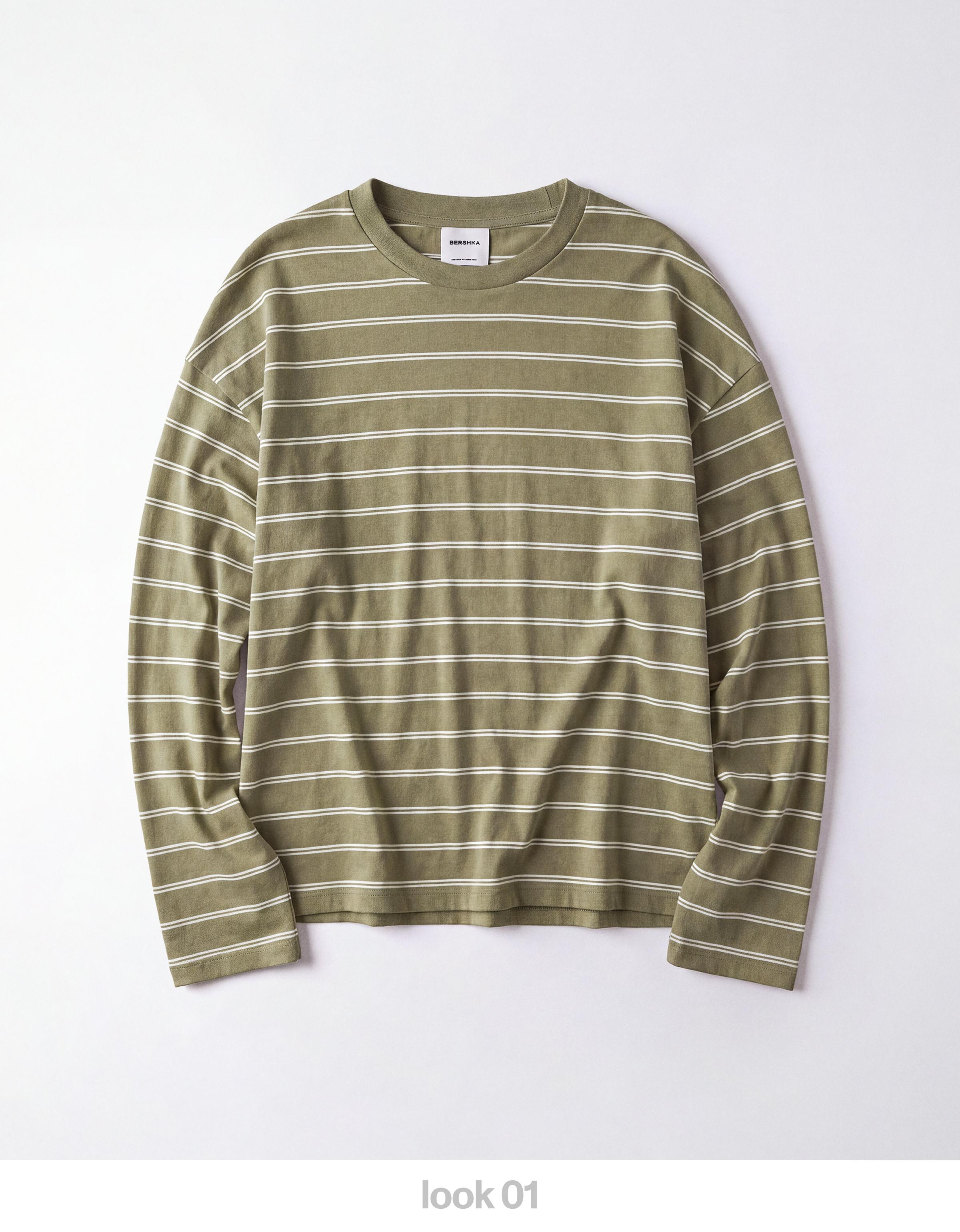 Long-sleeved stripe print T-shirt — Khaki