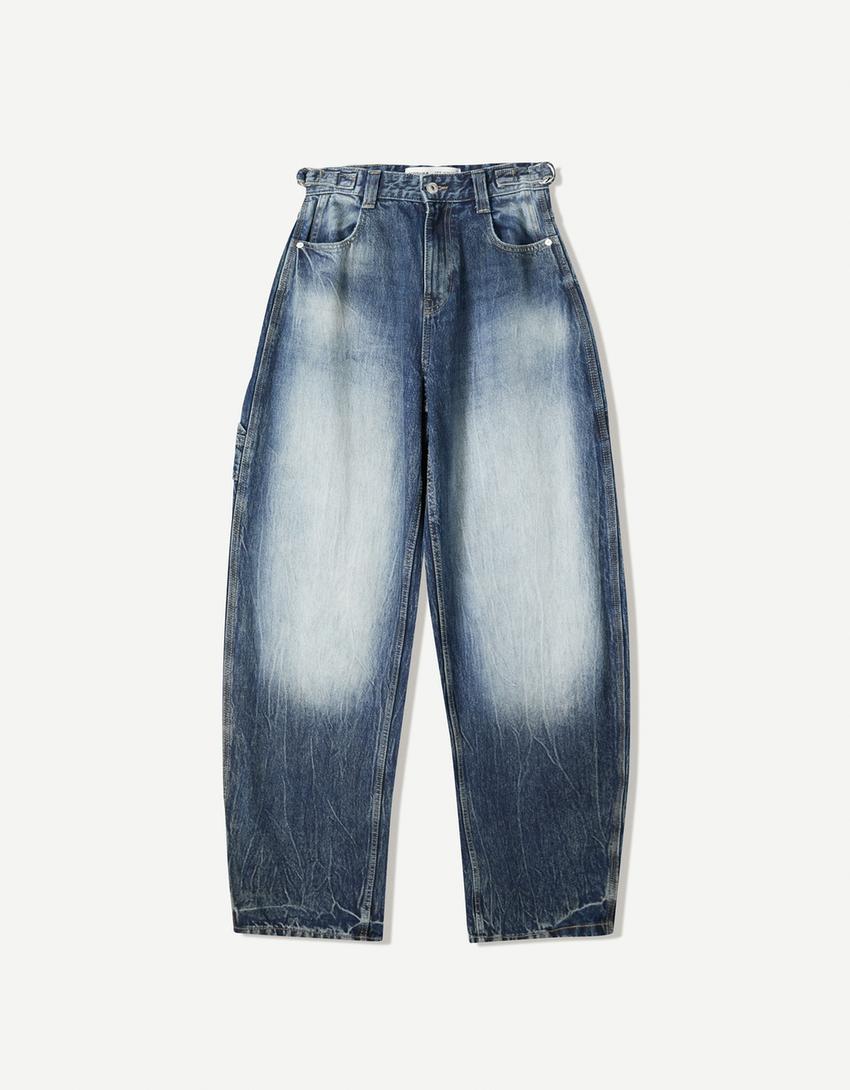 Adjustable balloon fit carpenter jeans-Dark blue-3