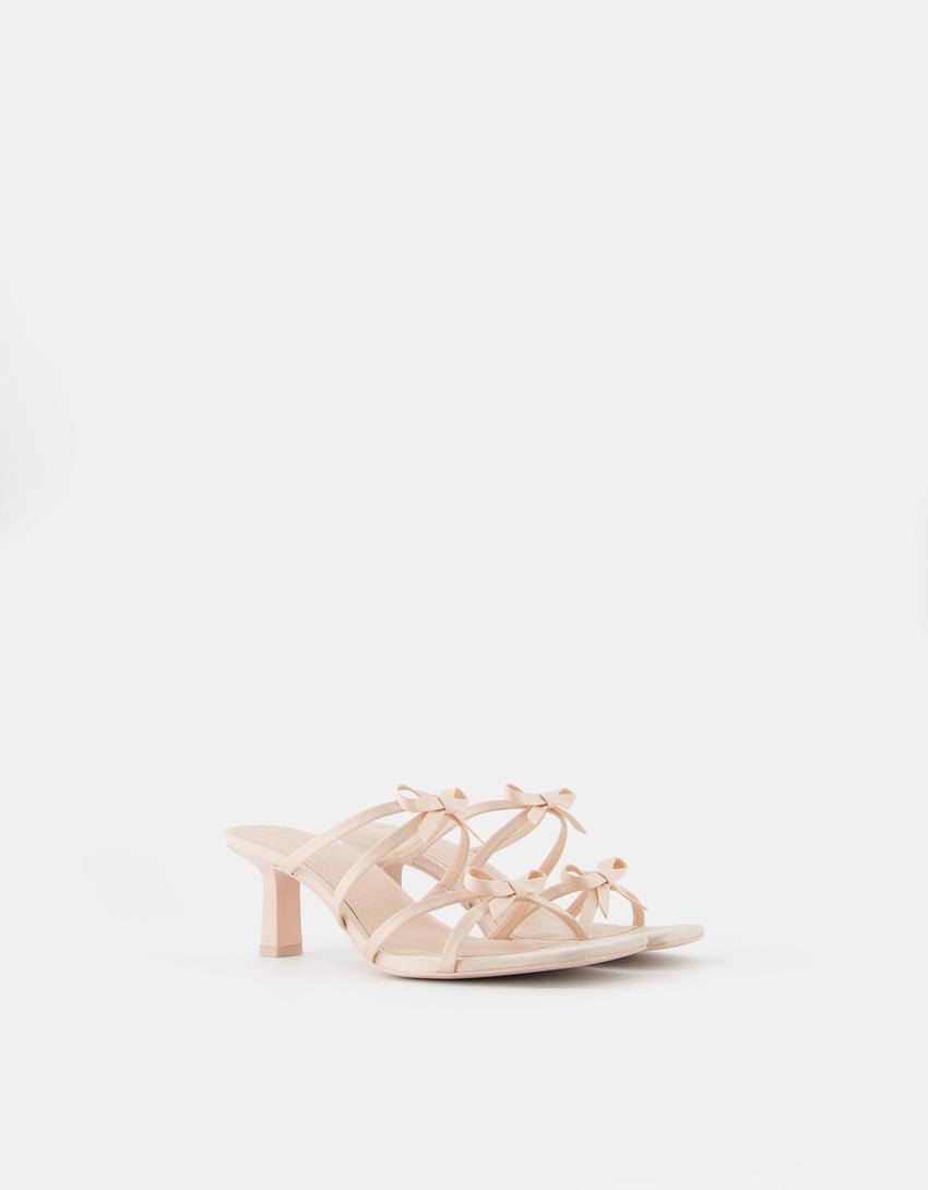 Sandales talon kitten heel nœuds-Beige-0