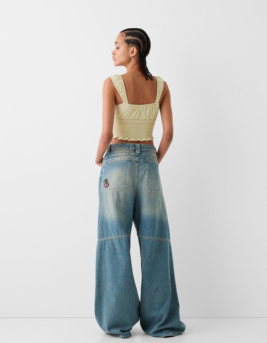 Rustic fabric gathered top-Green-1