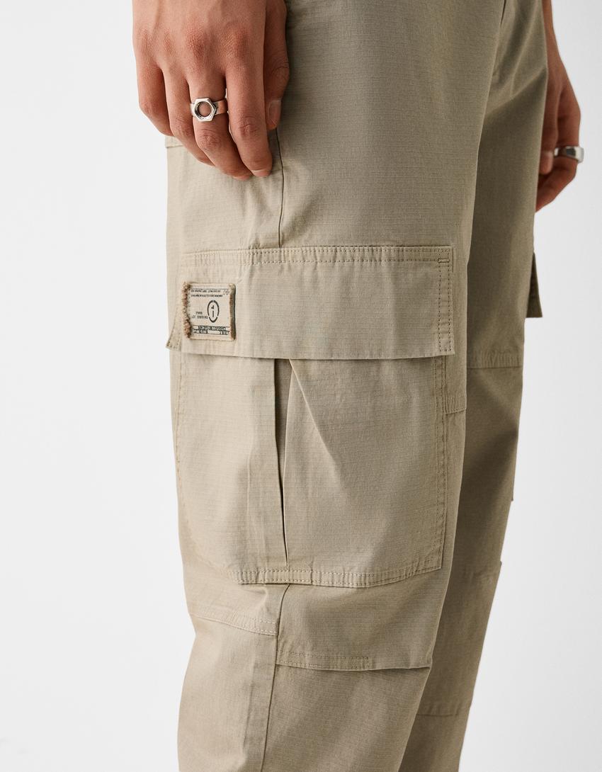 Calças wide cargo ajustáveis-Caramelo-5