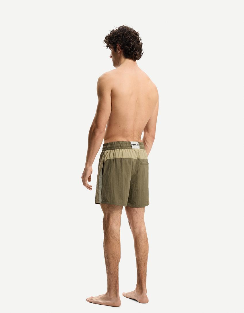 Boxy fit swimming trunks-Khaki