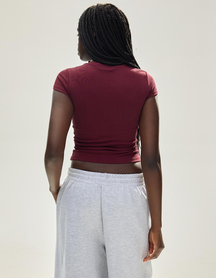 Tricou mânecă scurtă guler rotund-Bordo