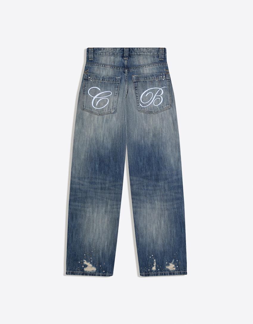 Jean baggy fit déchiré Carol Biazin Collection-Bleu