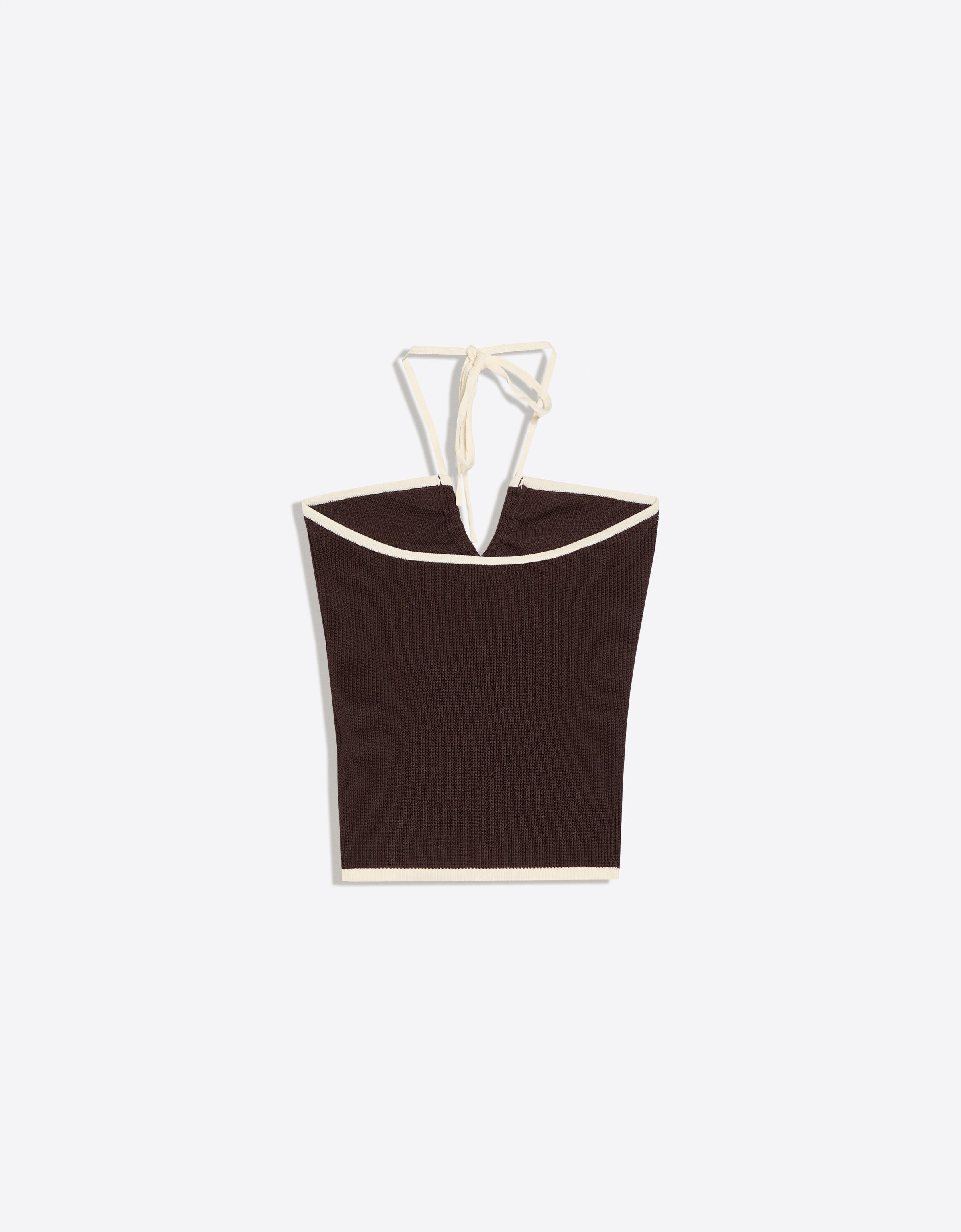 Contrast bandeau knit top — Brown