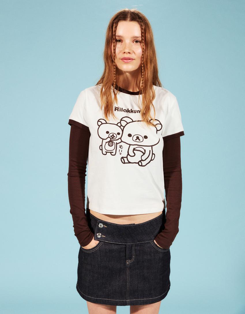 Rilakkuma T-Shirt mit kurzen Ärmeln und Print-Grbrochenes Weiss