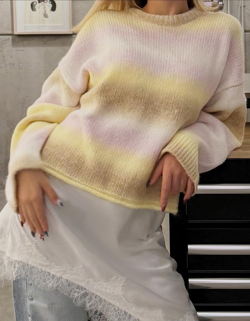 Multicoloured knit jumper-Pink