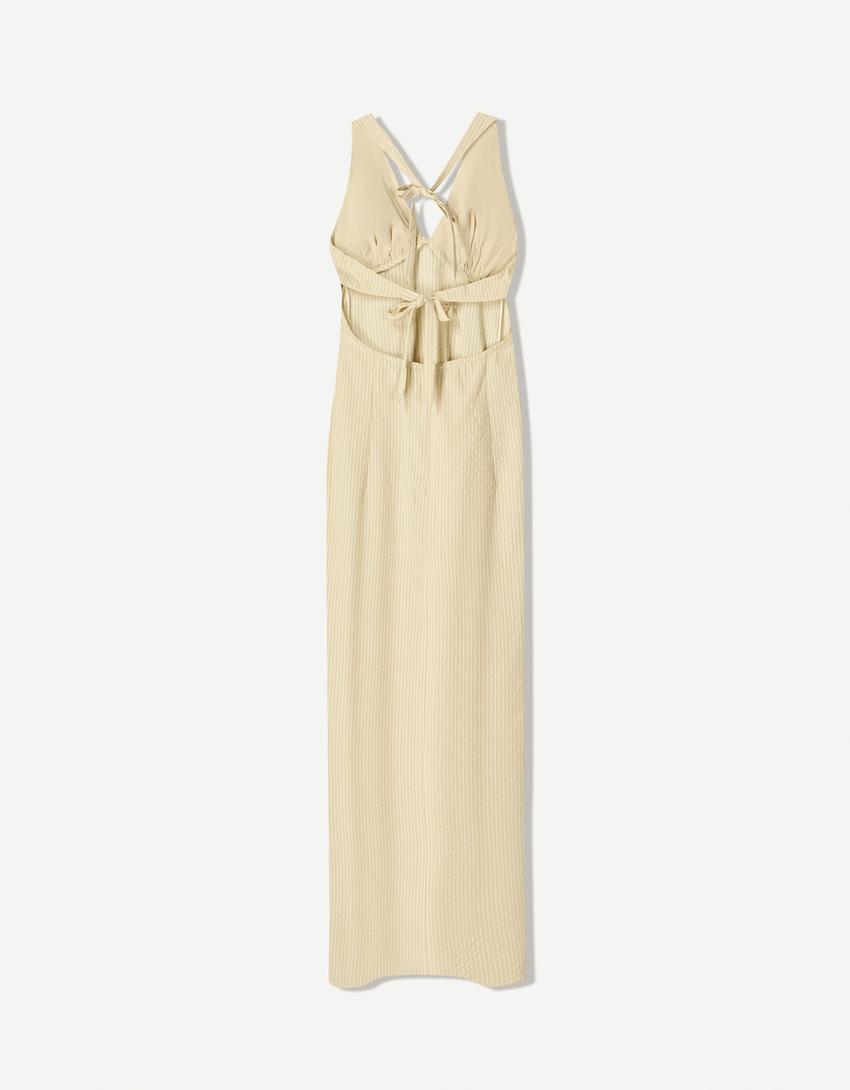 Robe midi encolure américaine-Moutarde-5