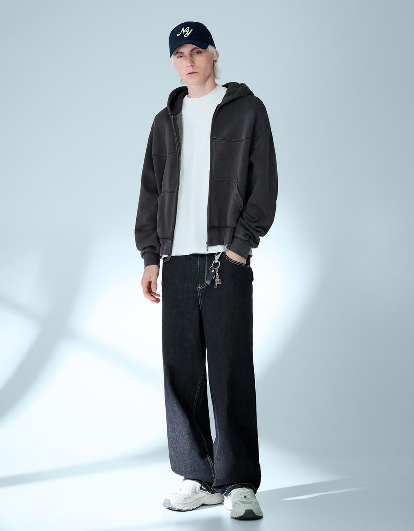 Felpa Boxy fit cropped con cerniera-Grigio