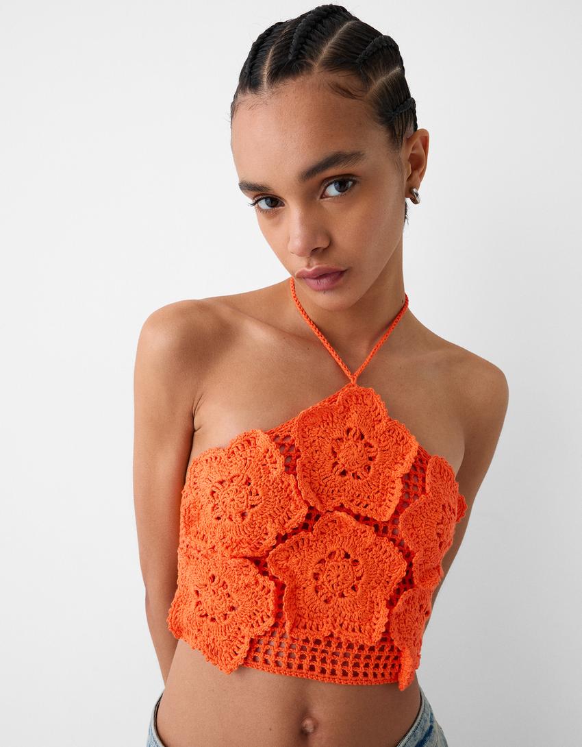 Çiçekli kroşe top-Turuncu-5