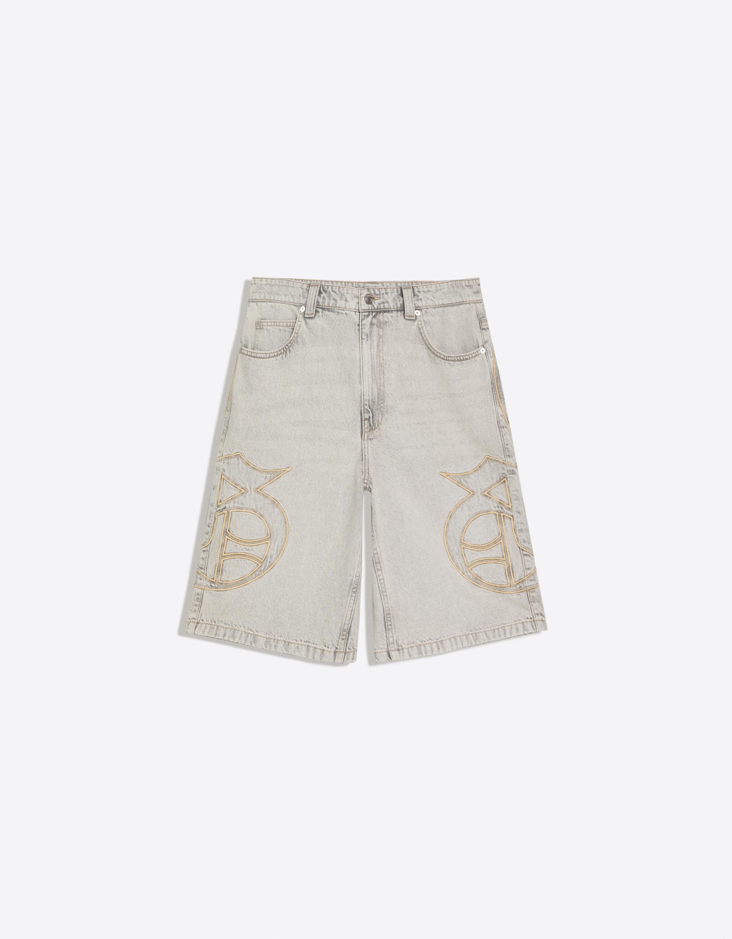 Denim Bermuda shorts with patches — Grey