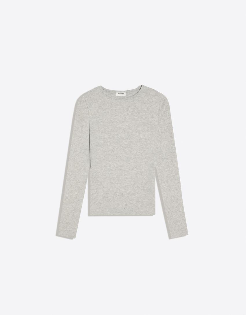 Long sleeve crew neck T-shirt-Grey