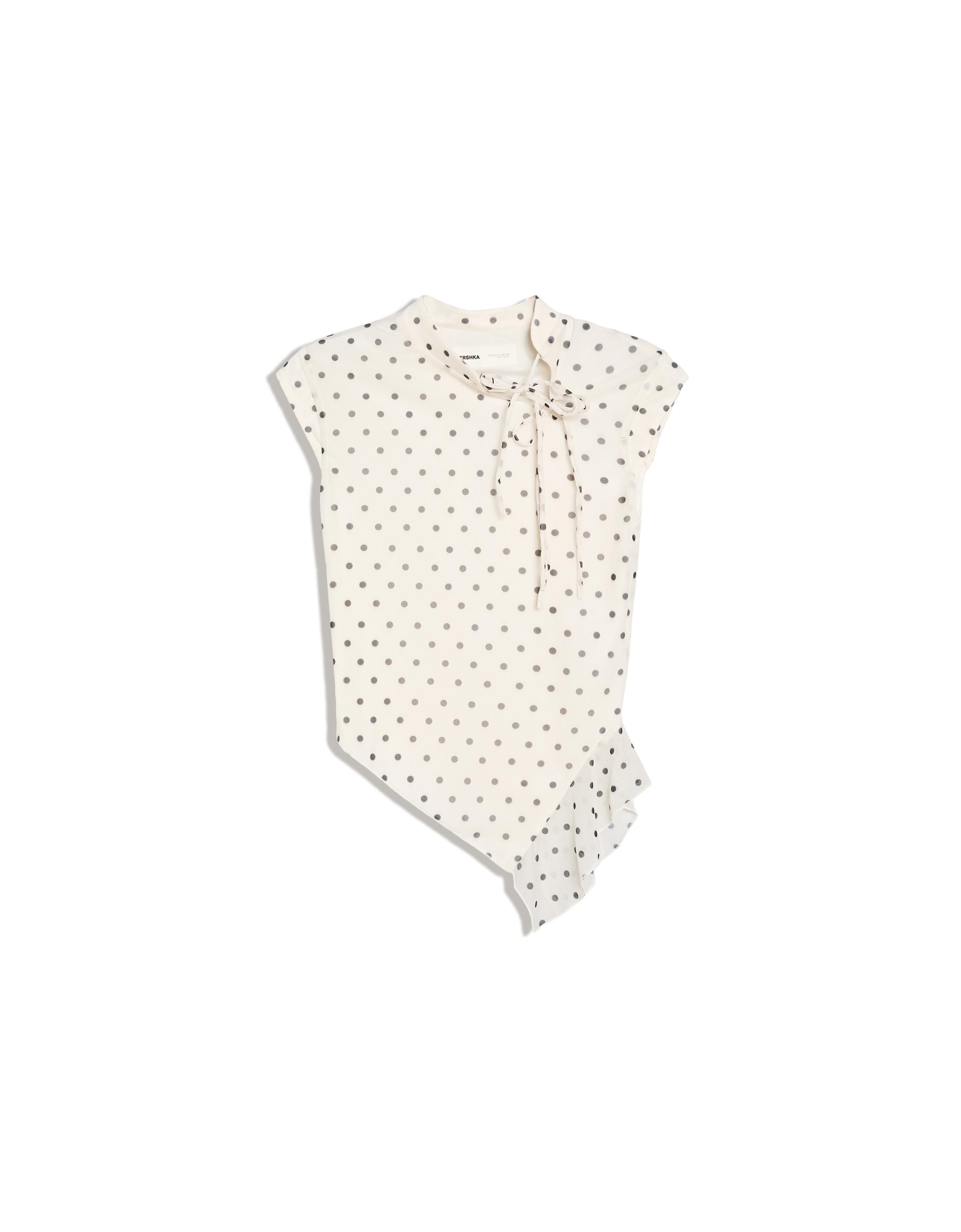 Short sleeve tulle polka dot T-shirt — Off white
