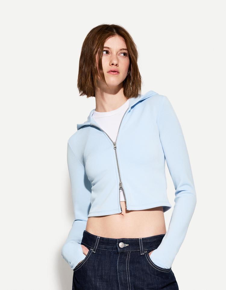Fermuarlı, kapüşonlu ve modal karışımlı sweatshirt