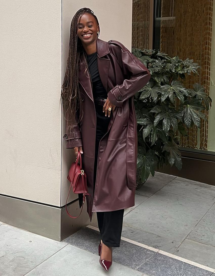 Faux leather trench coat Women Bershka - Main Image