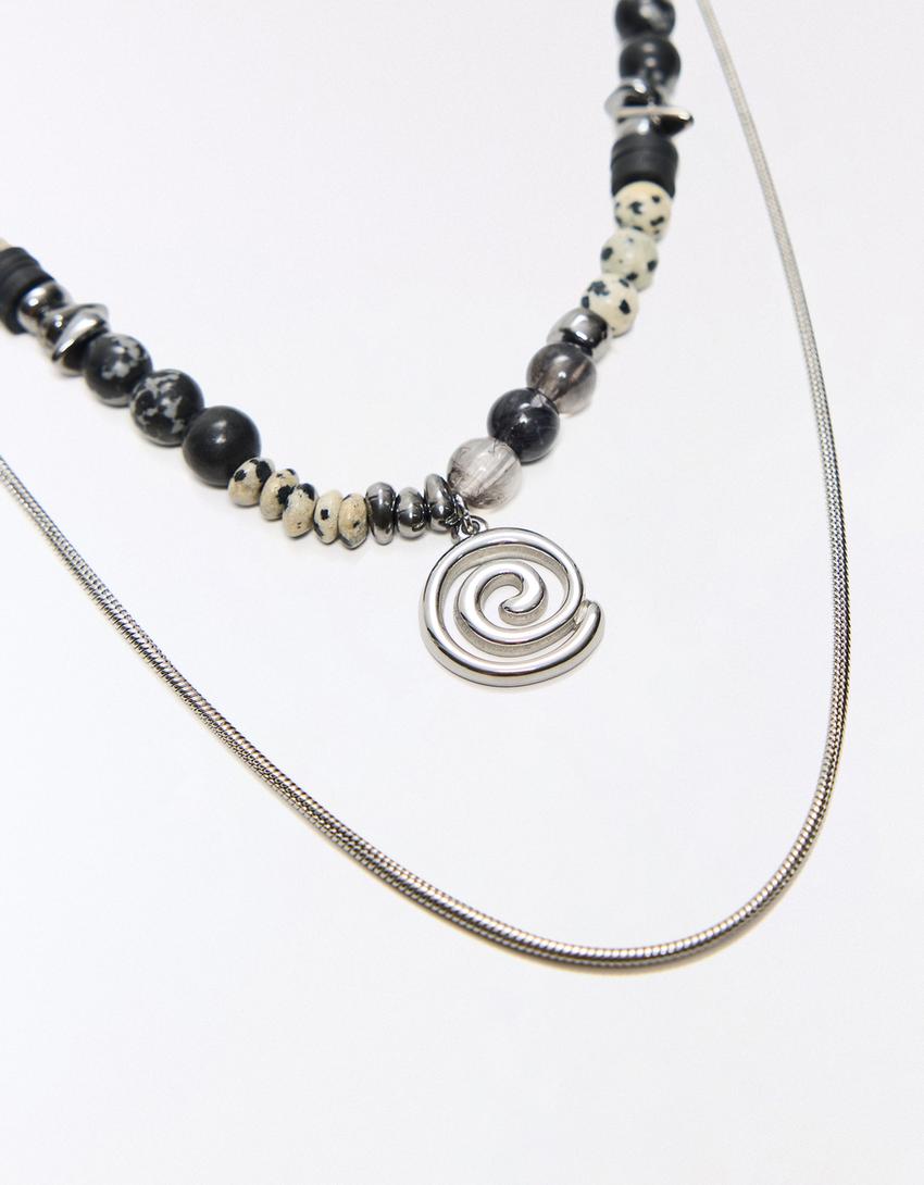 Stainless steel and stone necklace-Black