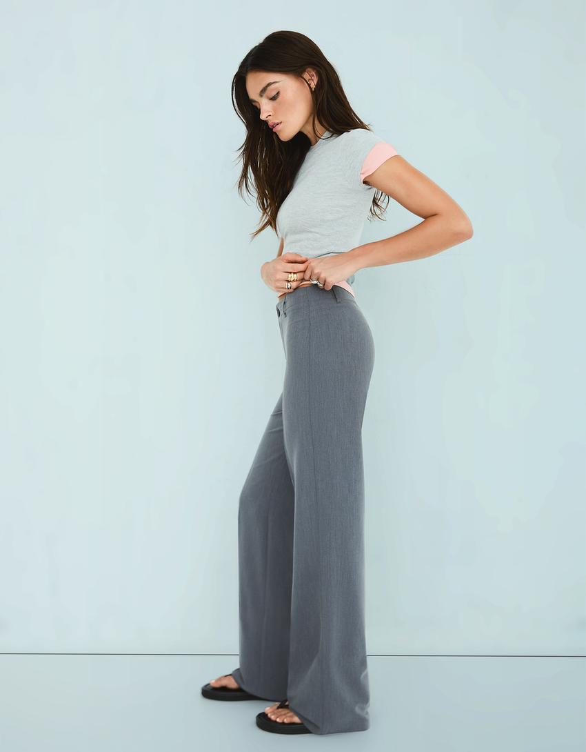 Pantalone širokih wide nogavica-Tamnosiva-0