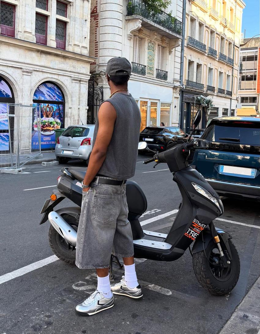 Baggy bermudashorts i dongeri-Grå-1