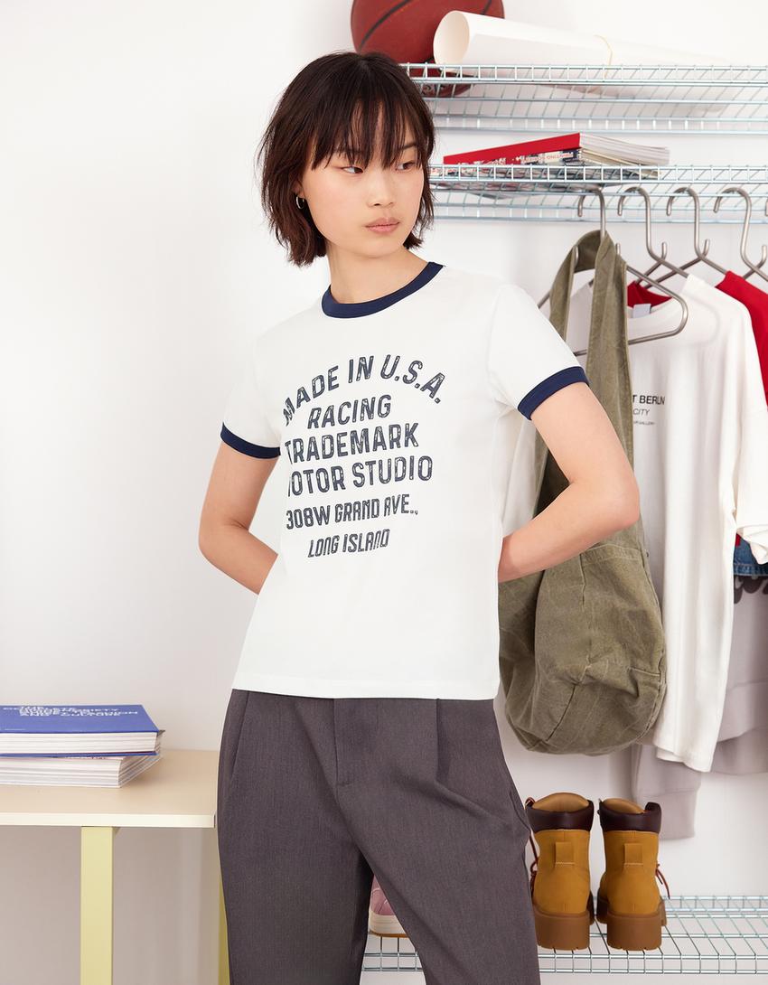Camiseta manga corta contraste print-Blanco roto-2
