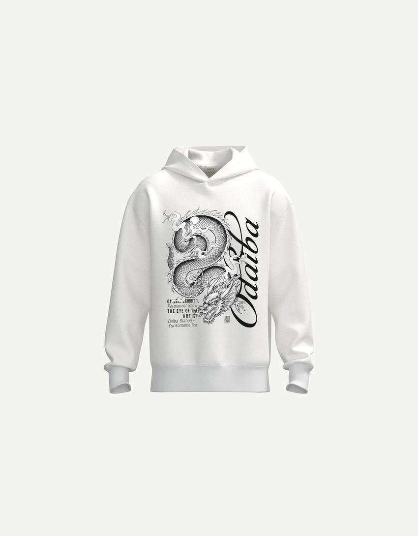 Felpa Boxy fit drago filtro digitale-Bianco