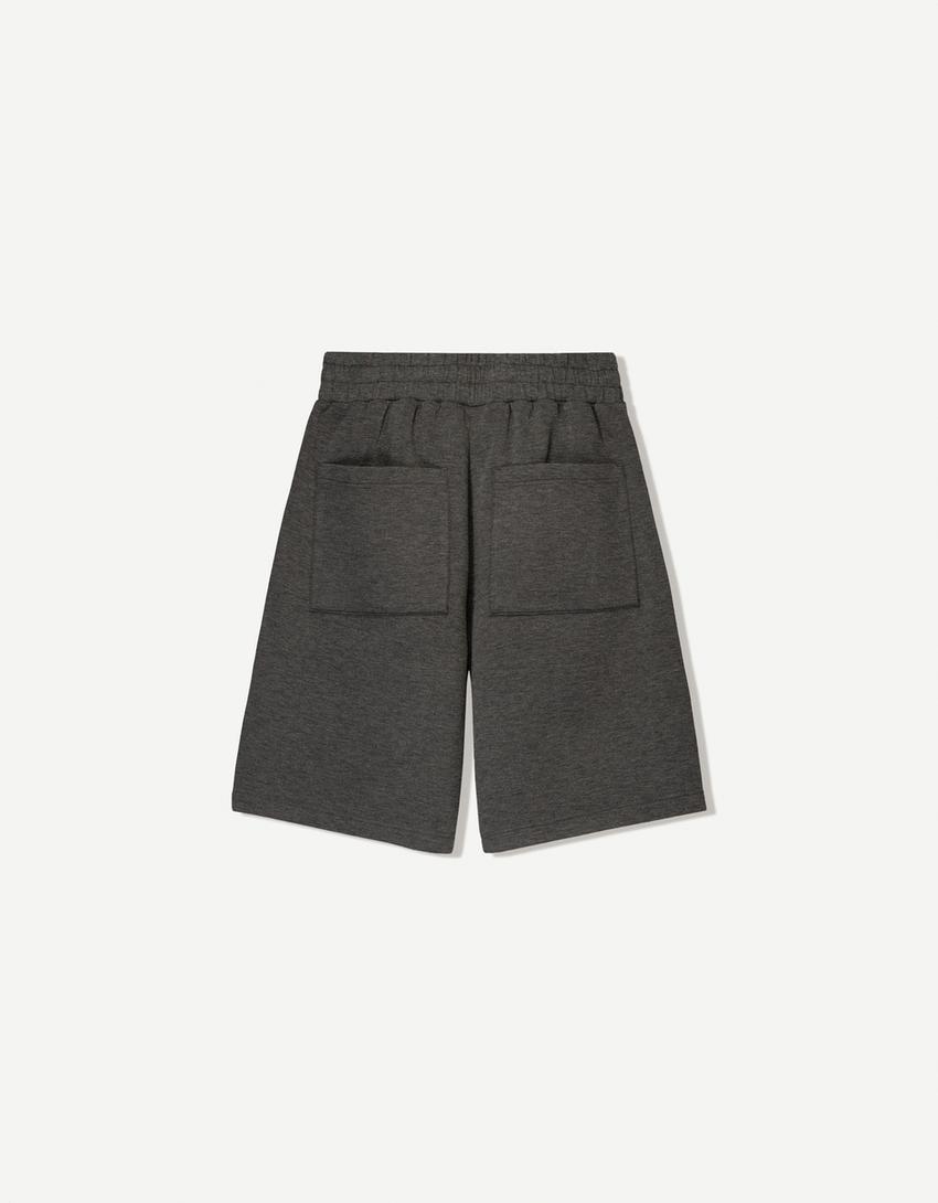 Oversize bermudashorts med neopreneffekt-Grå-4