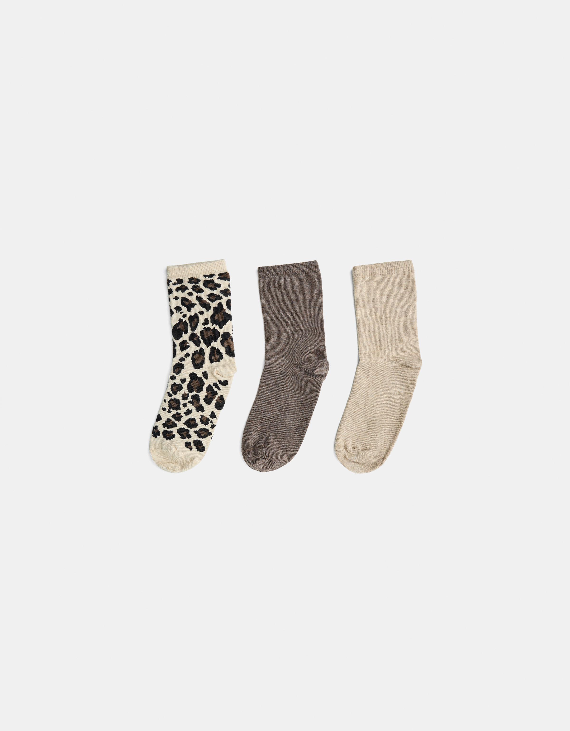 Bershka 3er-Pack Socken Mit Animalprint Damen Braun