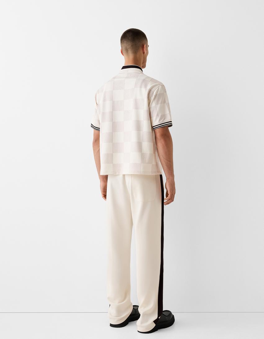 سروال إنترلوك بخطوط جانبية-أبيض مطفي-1