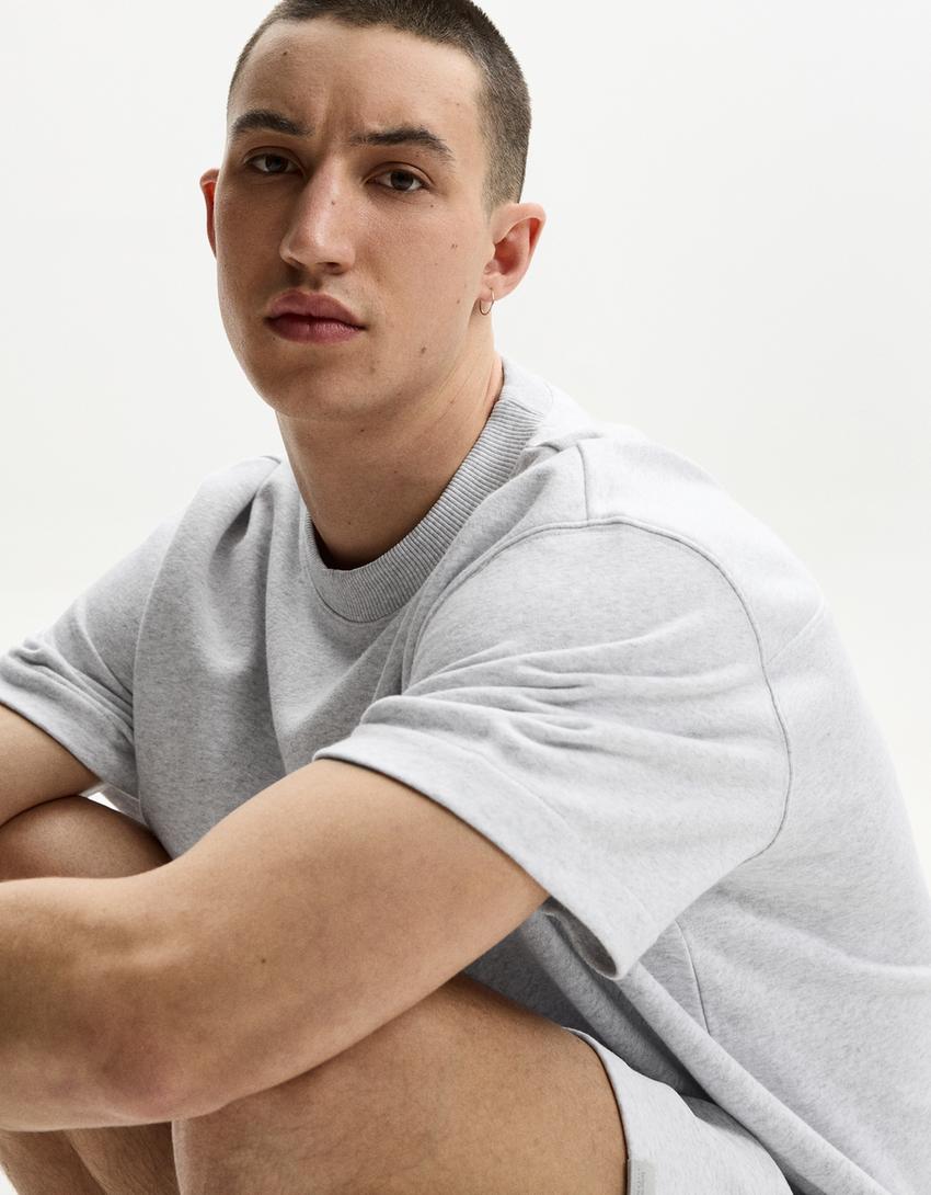 Short sleeve plush T-shirt-Grey-3