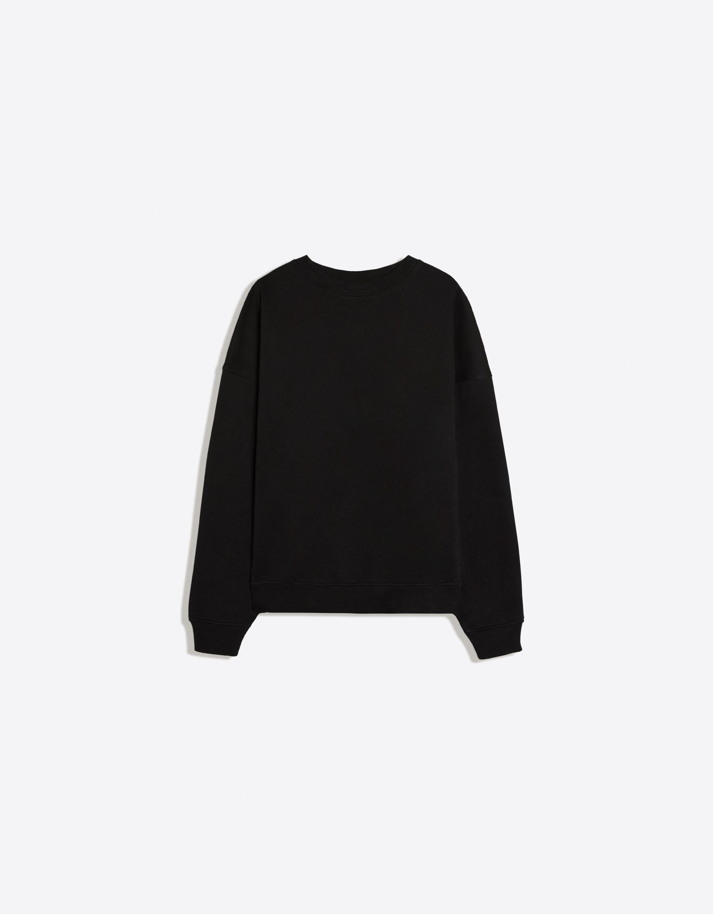 Bershka Sudadera Cuello Redondo Mujer Negro
