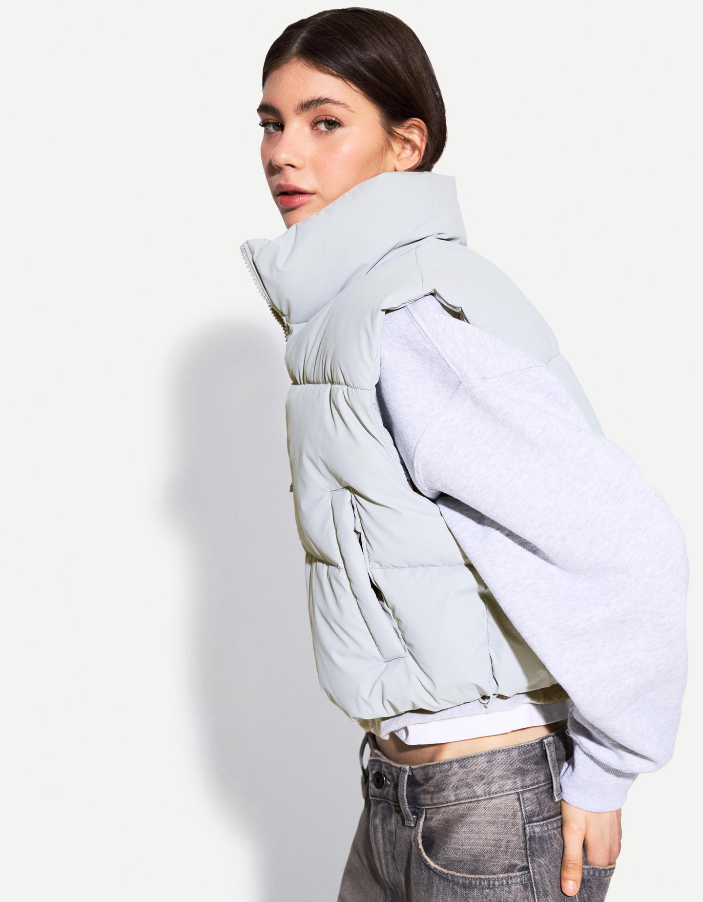 Bershka Gesteppte Cropped-Weste Damen Xs Hellblau günstig online kaufen