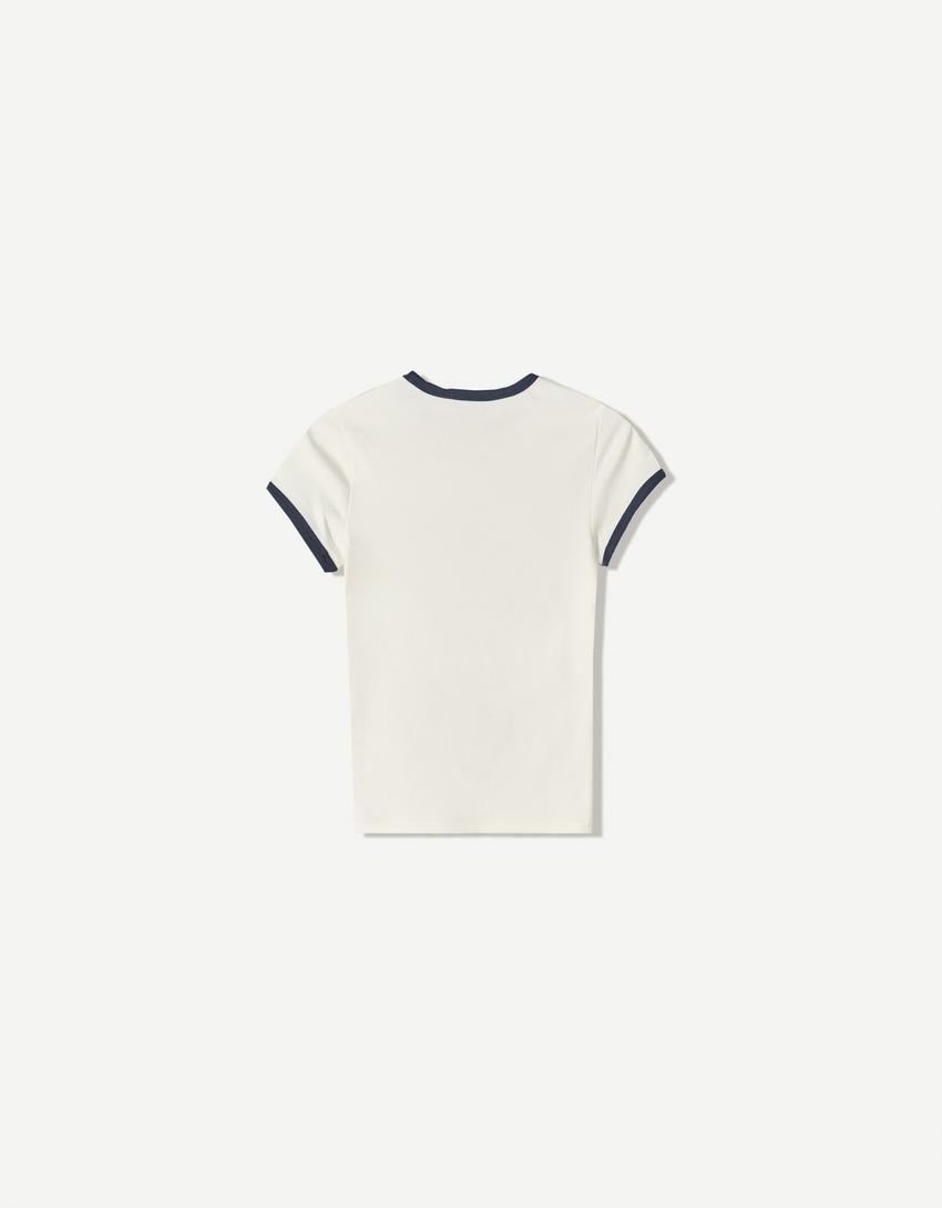 Short sleeve contrast T-shirt-Off white-4